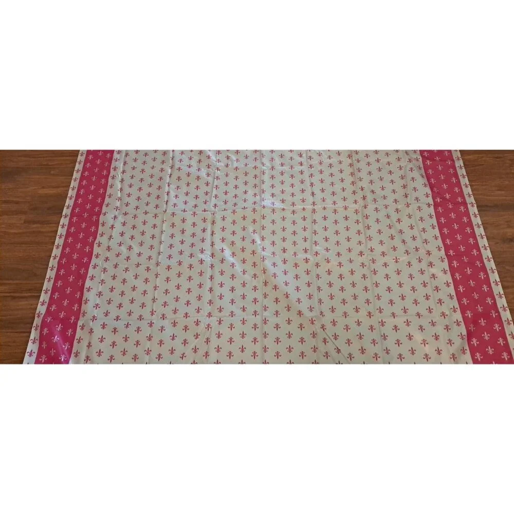 Vintage Vinyl Shower Curtain Fleur De Lis Pink White NEW NOS Retro Berkeley
