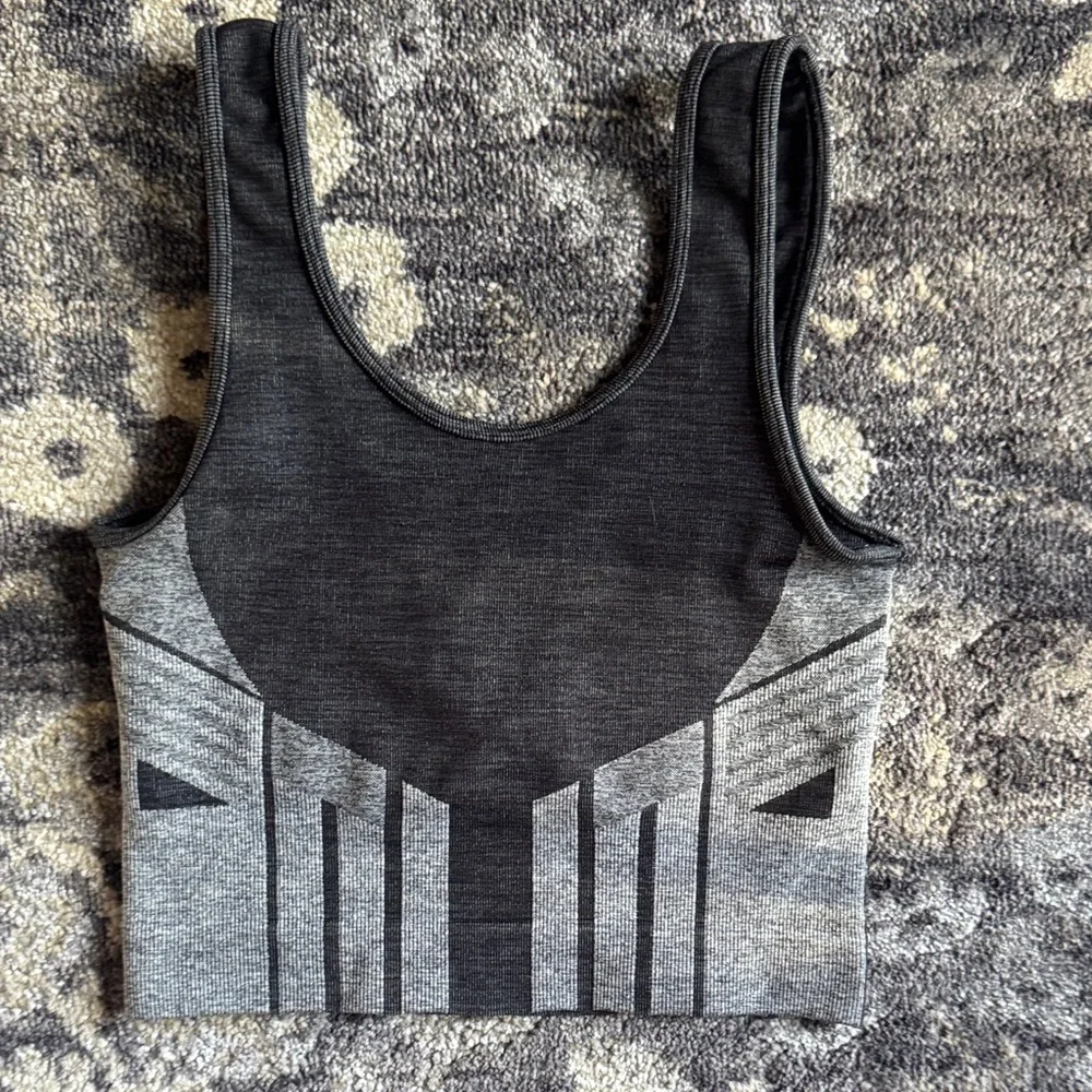 Alo Black and Gray Graphic Bra Tank Top