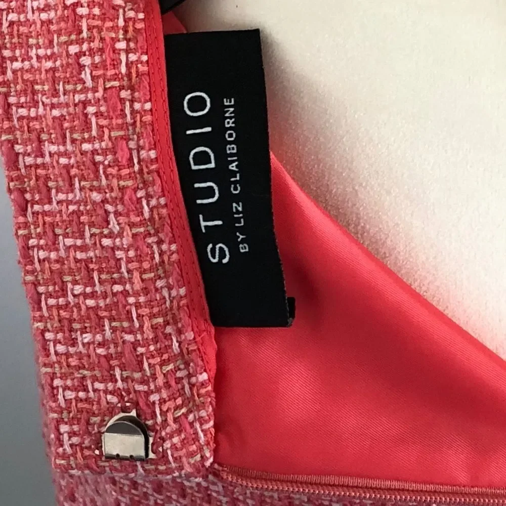 Studio Liz Claiborne Vintage Coral Orange Boucle Tweed Pencil Skirt Size 14