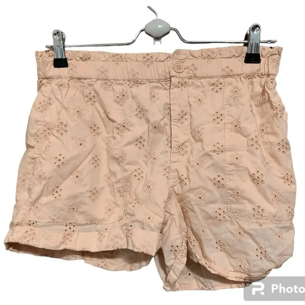 Aerie Women's Size Small Shorts Pink Cuffed Casual Eyelet Embroidery Cotton