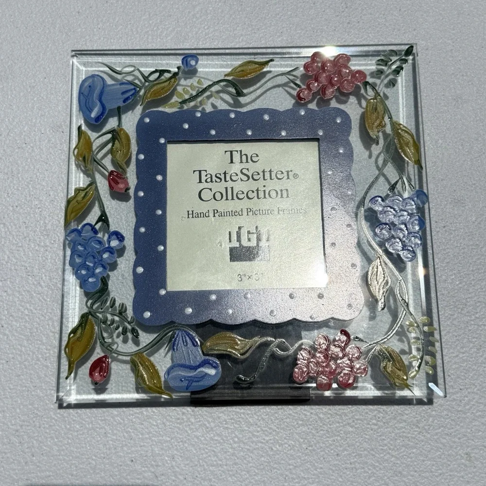 Hand Painted Floral Glass Picture Frame Cottage Core ‎ 3x3 Botanical
