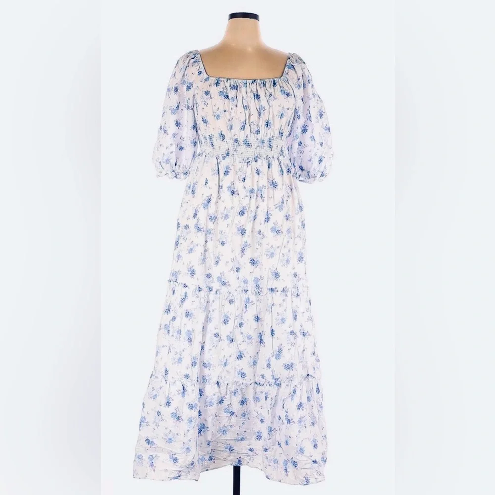 LoveShackFancy Floral White Maxi Dress Cottagecore