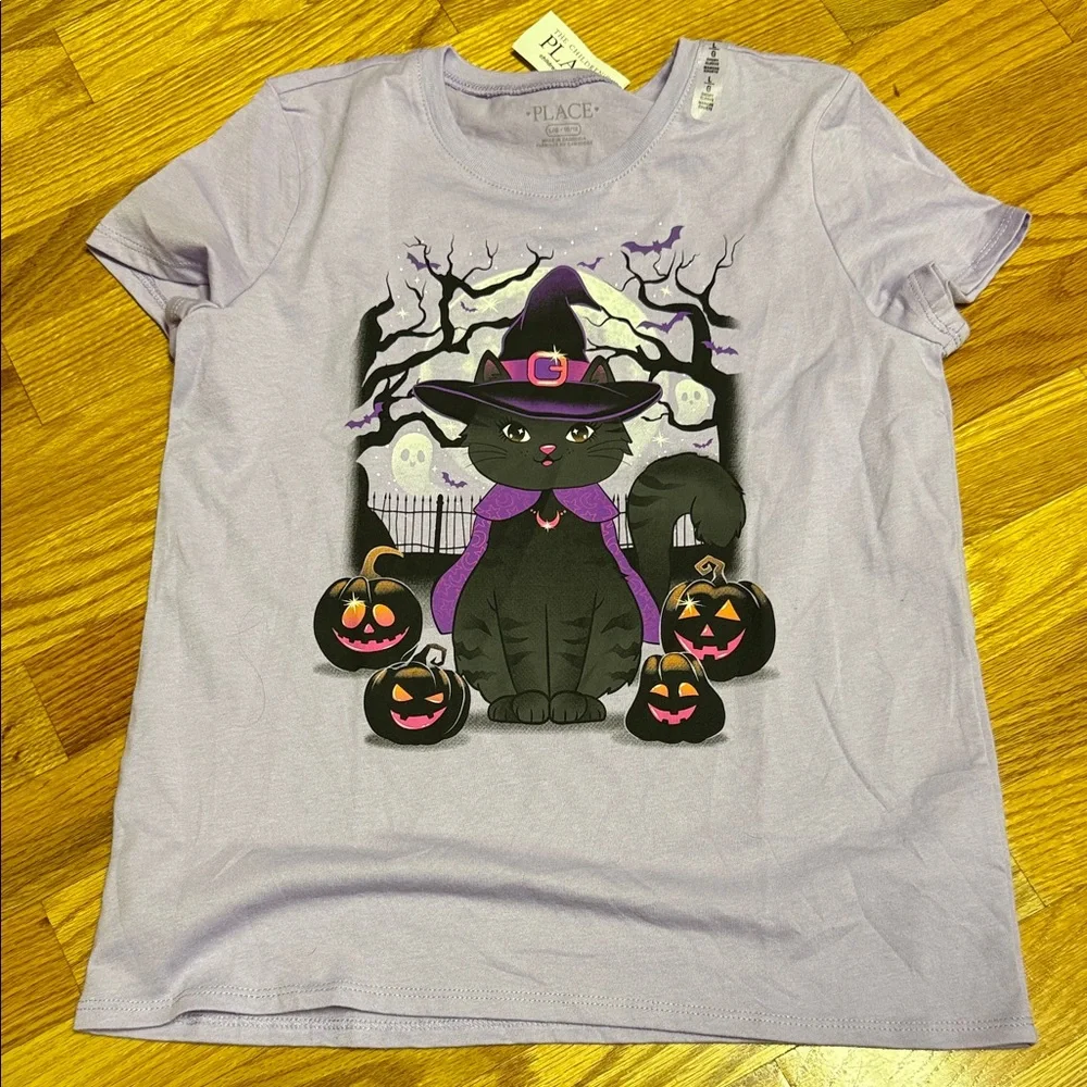 The Children's Place Lavender Halloween Cat Tee