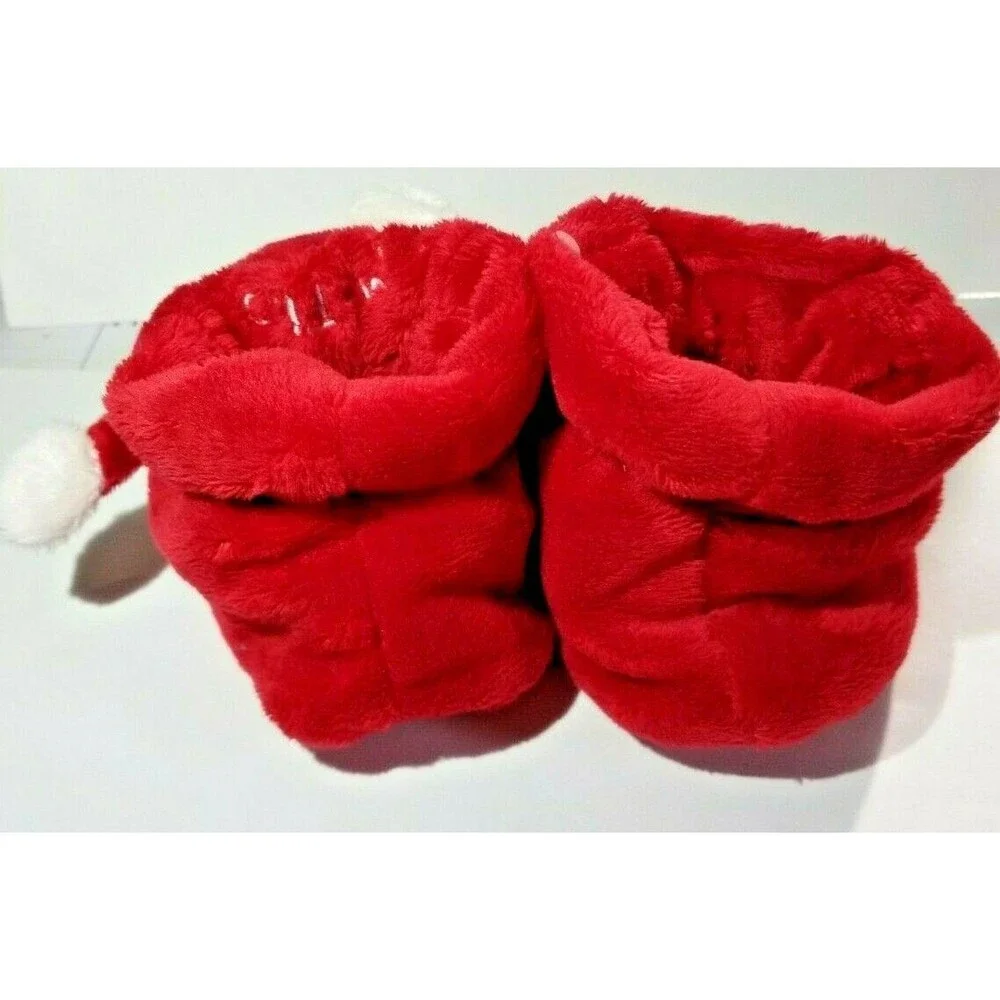 Baby Booties Red & White Soft Adorable Plush My First Christmas Santa Holiday