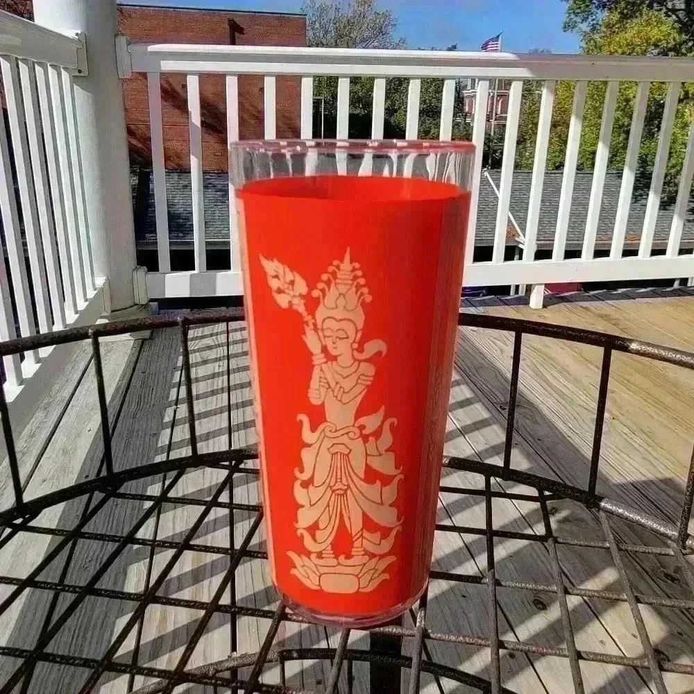 (1) Vintage Culver Mandalay Hindu Goddess Glass Bar Cart Glassware