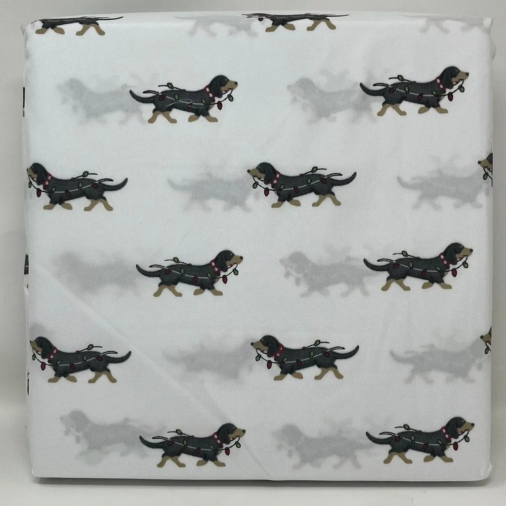 Kensie Home Twin Sheet Set Christmas Dachshund Dogs Lights White Microfiber