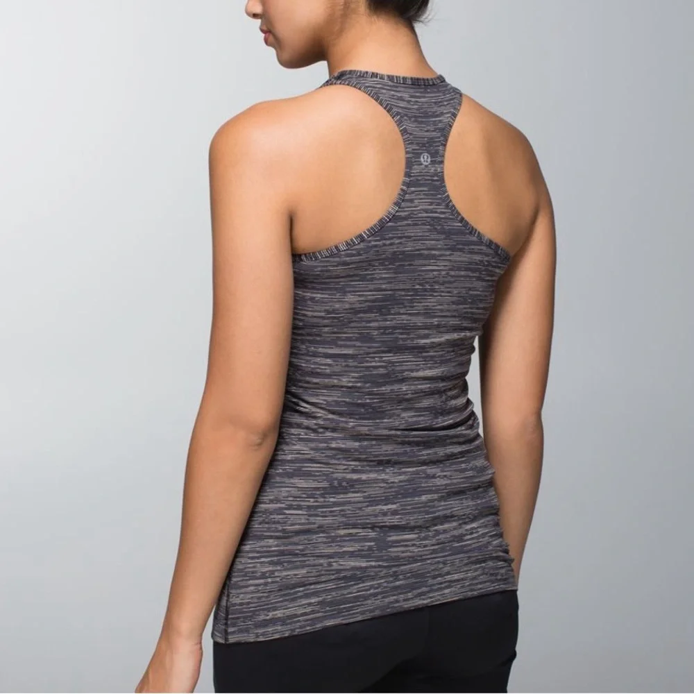 LULULEMON Cool Racerback Tank Top Gray Wee Are From Space W1F26S Striped Sz 8