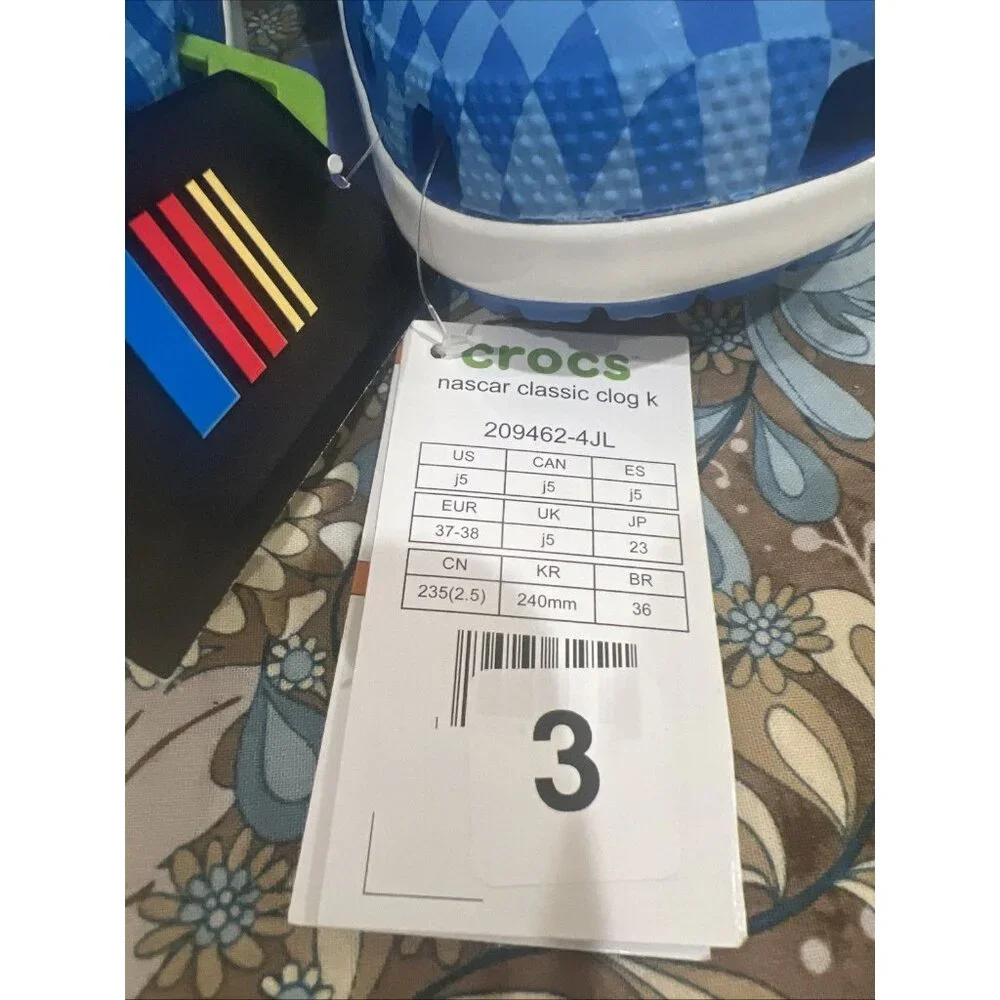 Crocs Unisex Kids NASCAR Bright Cobalt Durable Croslite Clog Size J 5