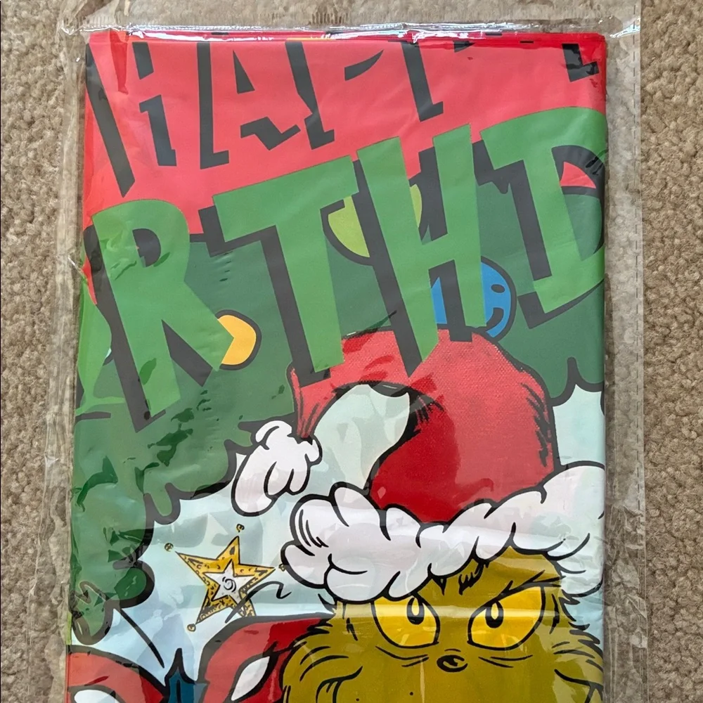 Grinch Birthday Party Disposable Party Supplies - Table Cover, Cups & Forks