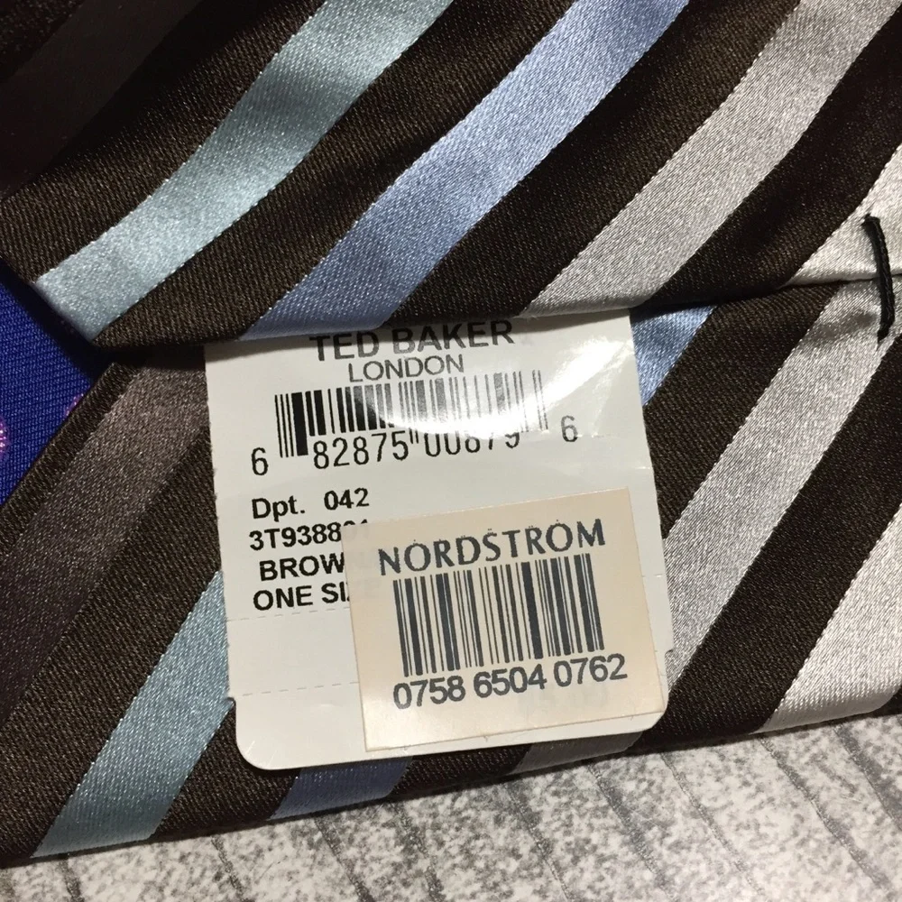 Ted Baker London Men’s Brown Striped Silk Necktie Tie Made in USA Formal READ