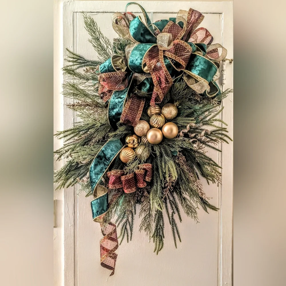 Festive Green and Gold Holiday Wreath