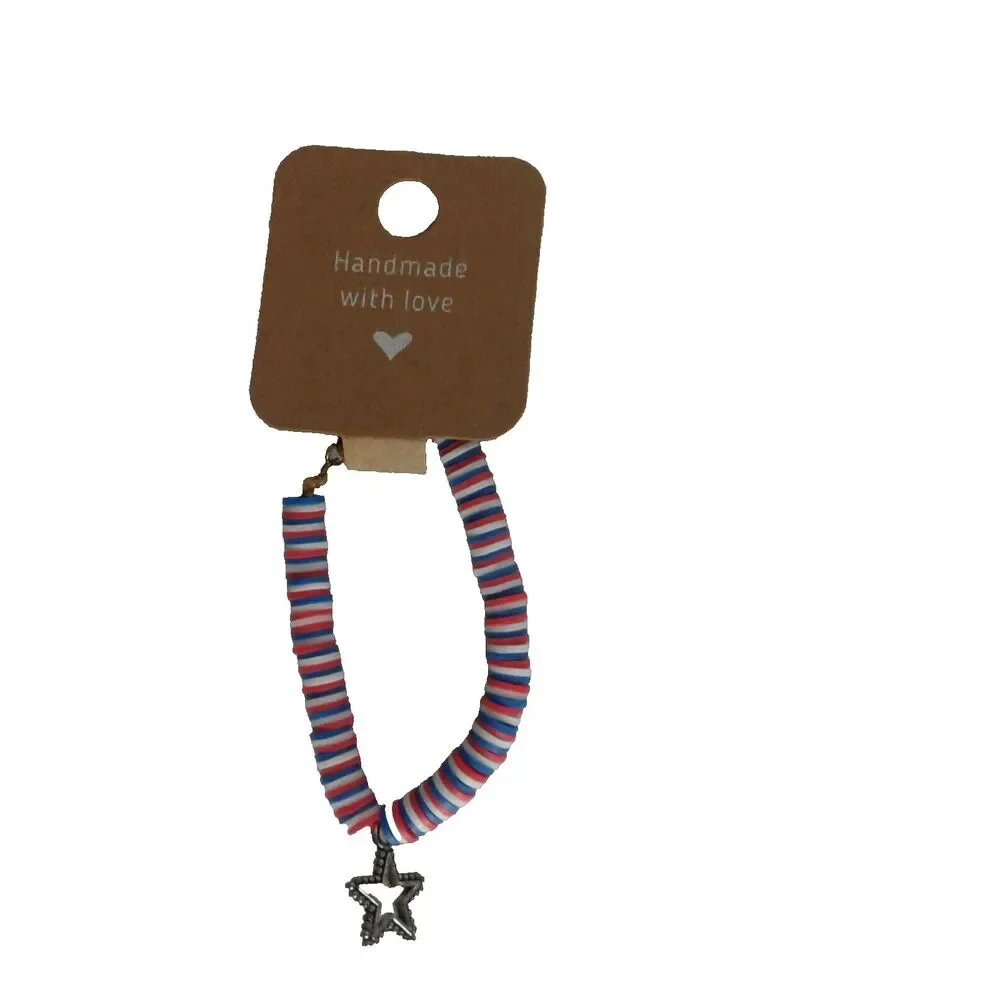 Red White And Blue Bracelet With Star Charm clay clay/rubber bead