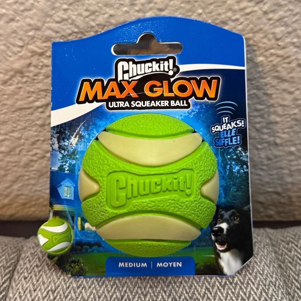Chuckit Dog Ball Toy - Max Glow Ultra Squeaker Ball — Medium Size