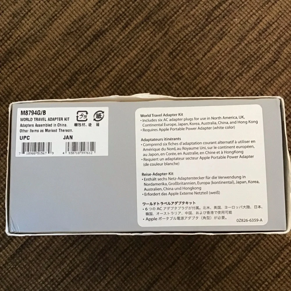 Apple World Travel Adapter Kit One Missing