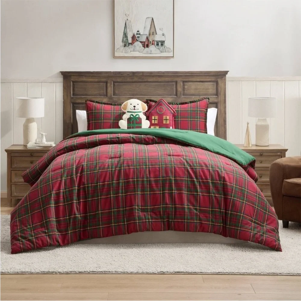 Hallmark Queen Flannel Comforter & Sham Set Red