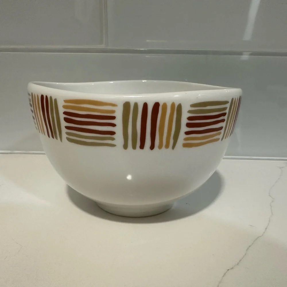 West Elm Salad Cereal Candy Bowl Microwave Dishwasher Safe White Brow Green Cute