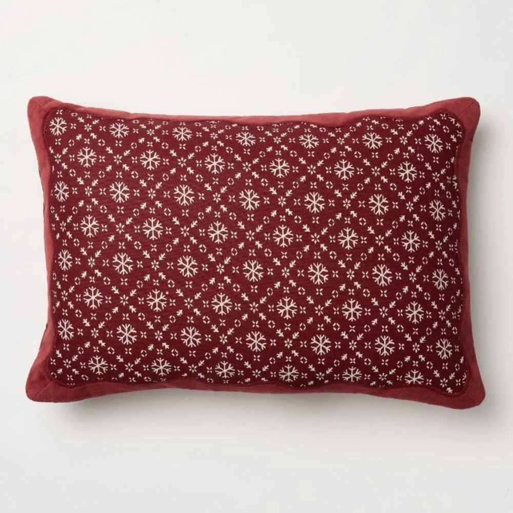 NEW Threshold Studio McGee Burgundy Velvet Snowflake Lumbar Pillow