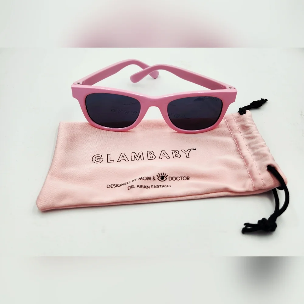 GLAMBABY Kids Pink Sunglasses w/Pouch and UV Protection