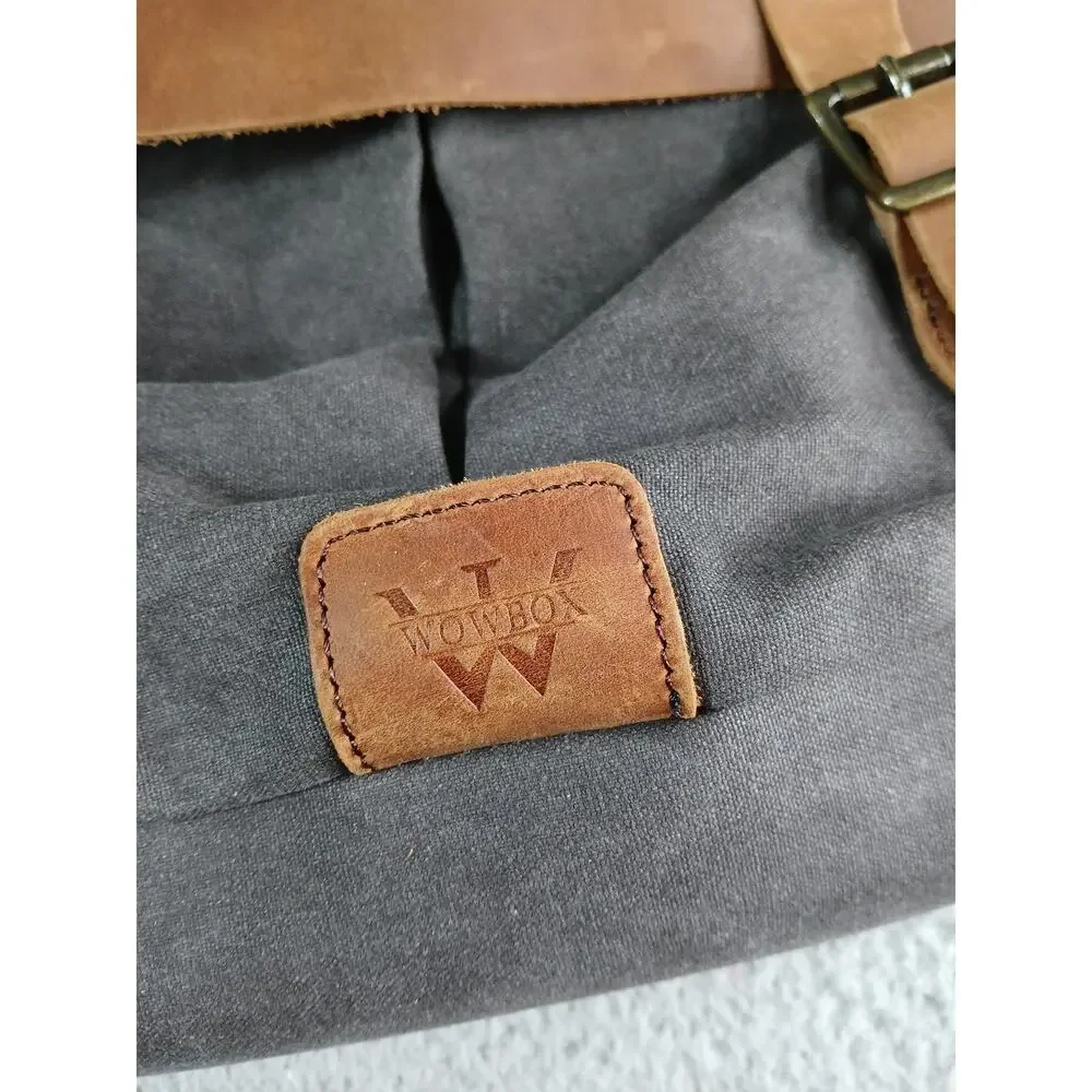 Wowbox Messenger Bag Mens Brown Canvas Leather Large Distressed