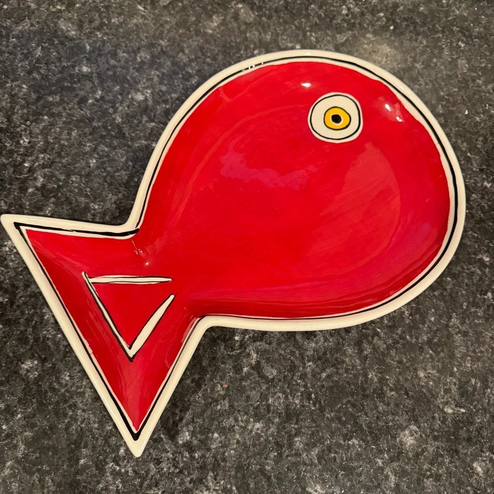 M. Bagwell Red Fish-Shaped Ceramic Dish 
