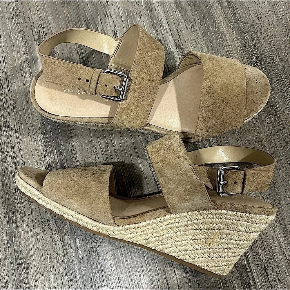 Via Spiga Tan Leather Suede Espadrille Sandals​