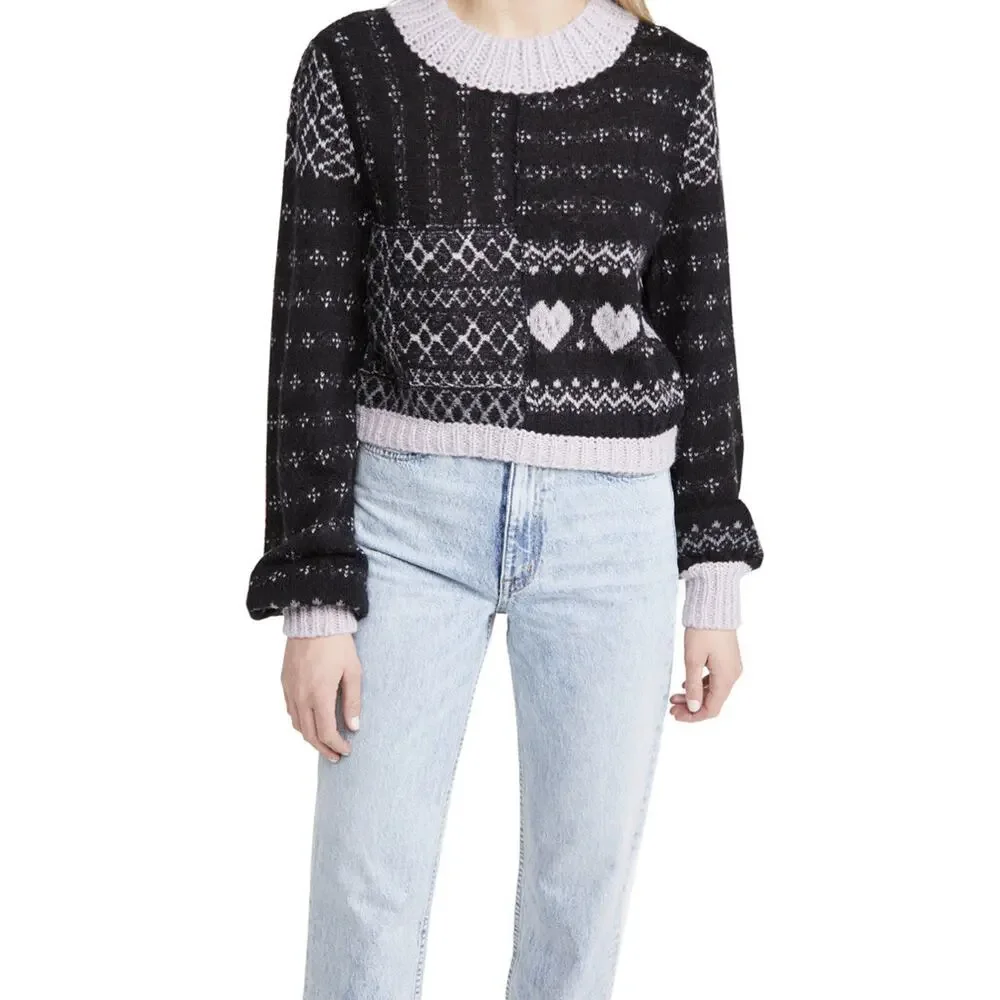 Free People Snow Globe Pullover Sweater Onyx Combo Size S A1453