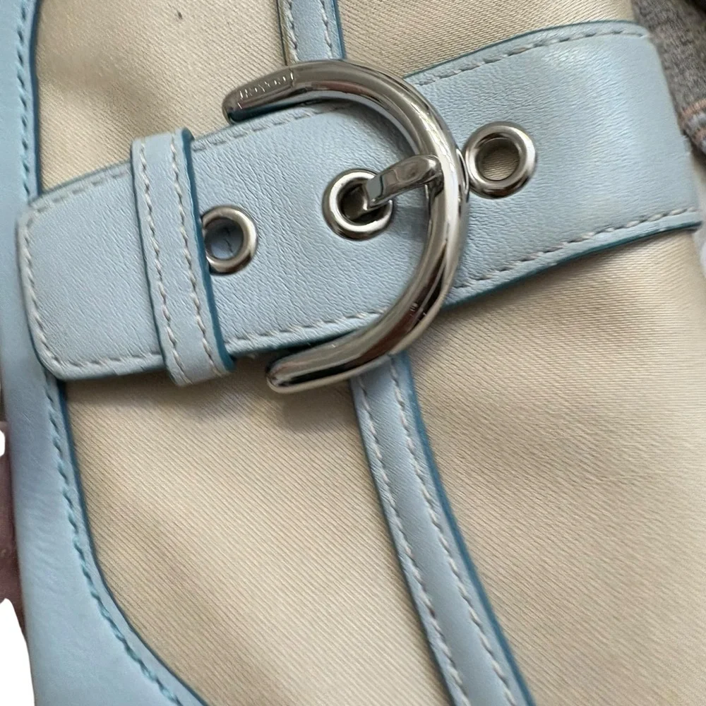 Coach vintage y2k canvas and blue leather wristlet clutch bag soho buckle
