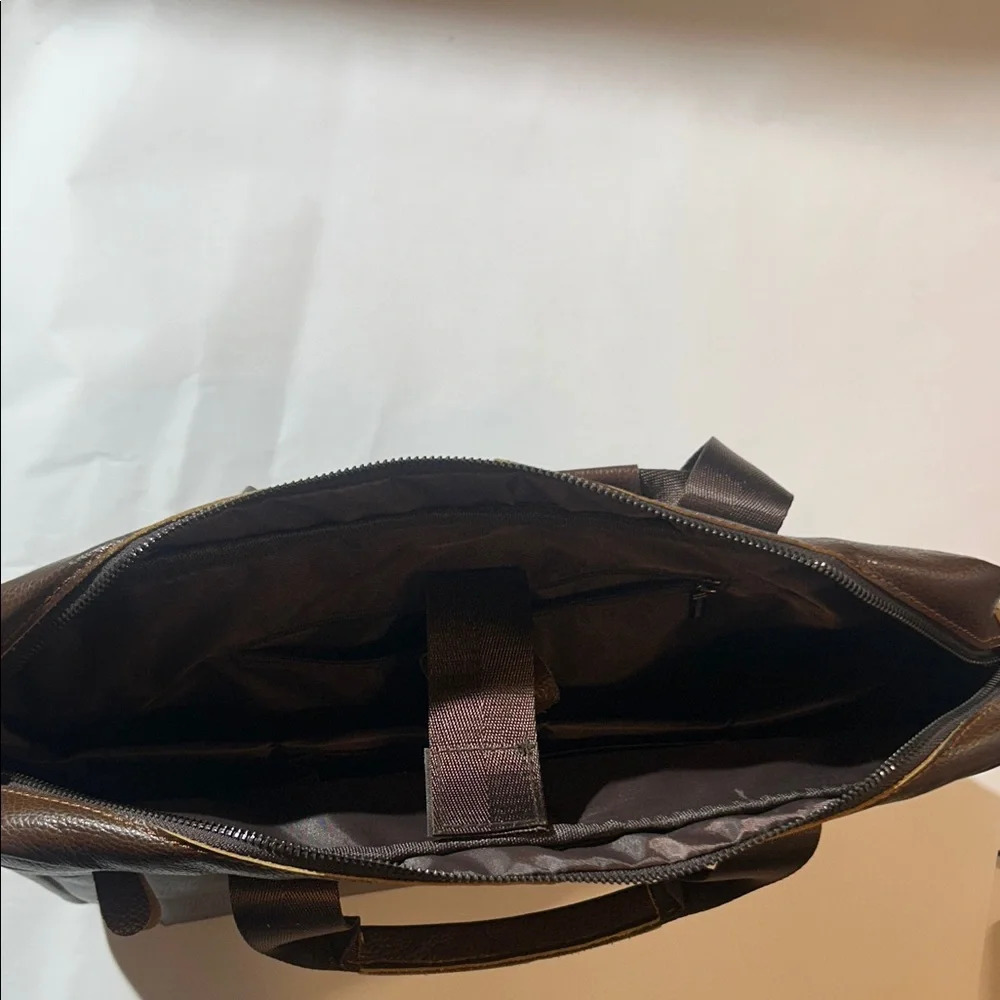 Schlatum Brown Leather Laptop Bag w/ Extra Shoulder Strap