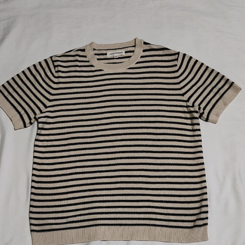 Lucky Brand Black and Cream Knit Top