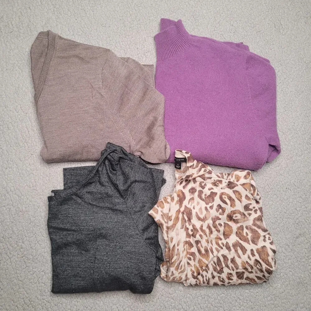 4pc WOOL Sweaters Tops Lot Crafts Cutter Flaws Holes Upcycle Fabric DIY