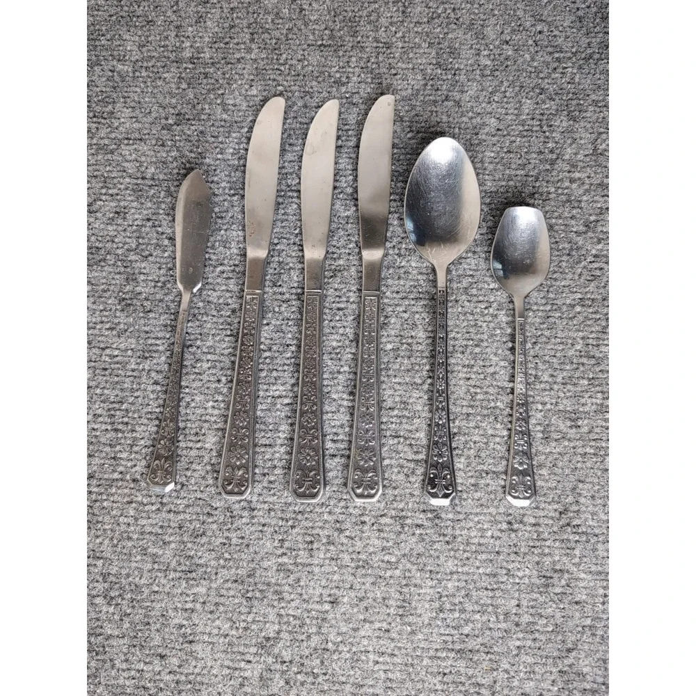 INTERPUR 6 Piece Stainless Steel Flatware FLORENZ Floral Fleur De Lis - Korea