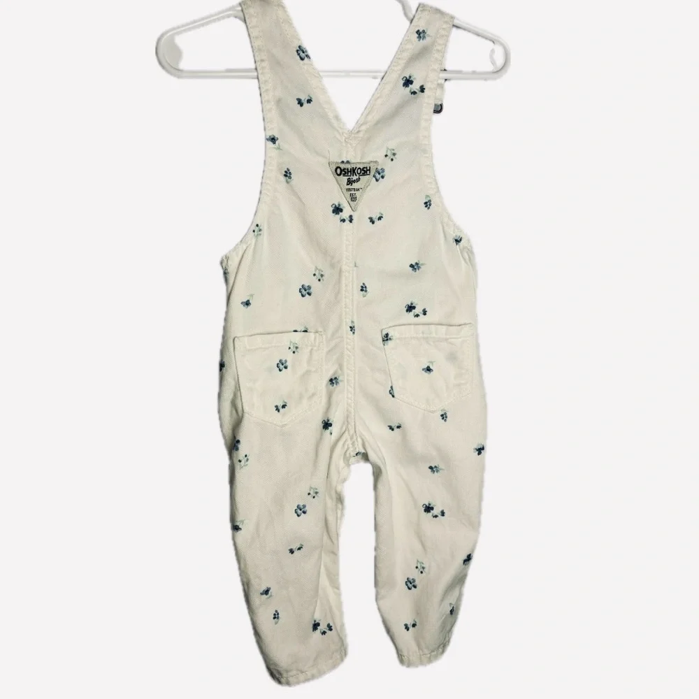 OshKosh B'gosh Ivory Overalls with Blue Floral Design