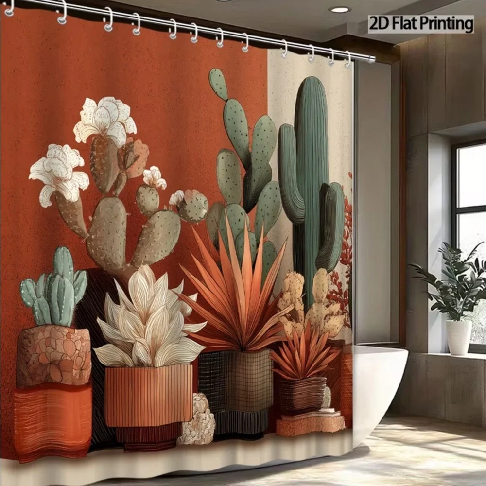 🌵 Southwestern Cactus Shower Curtain Boho Desert Bathroom Decor 70x70