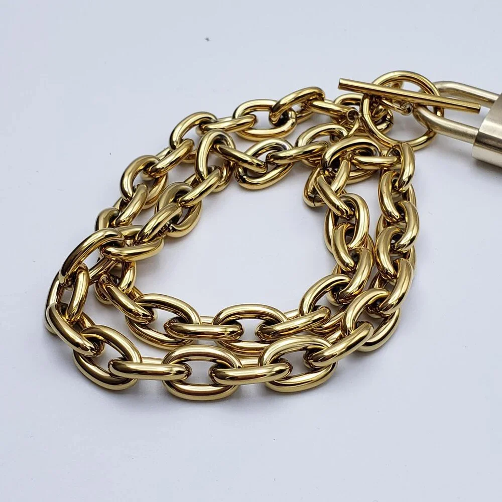 Authentic Louis Vuitton Gold Padlock w/Unbranded Stainless Steel Chain Necklace