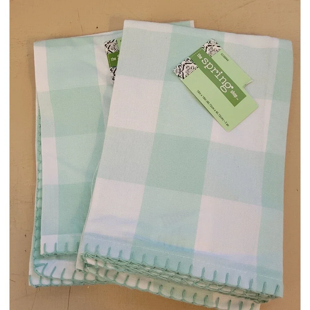Set of 4 Cotton Cloth Napkins Green Buffalo Check Table Accessories