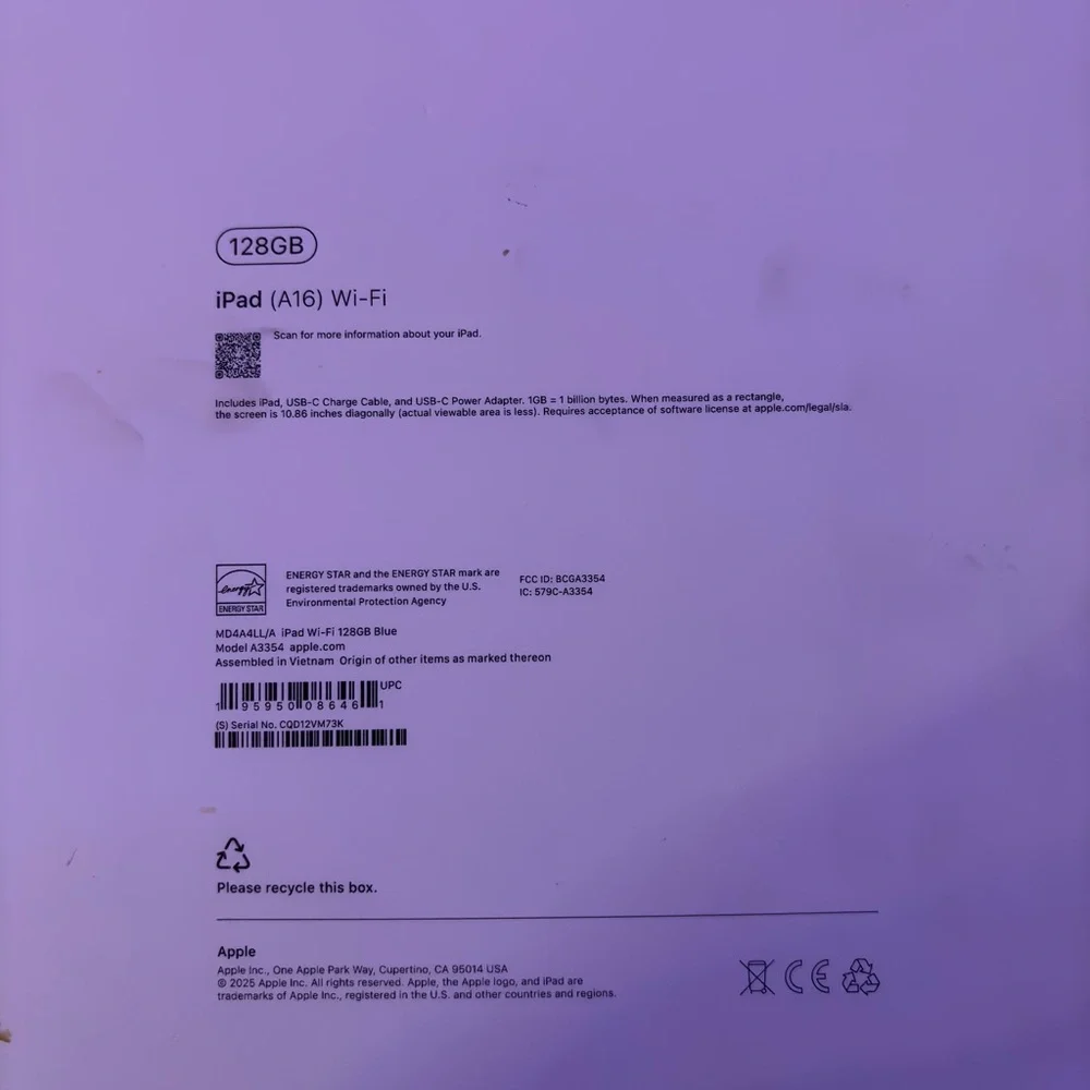 Apple Blue iPad 8th gen 128gb