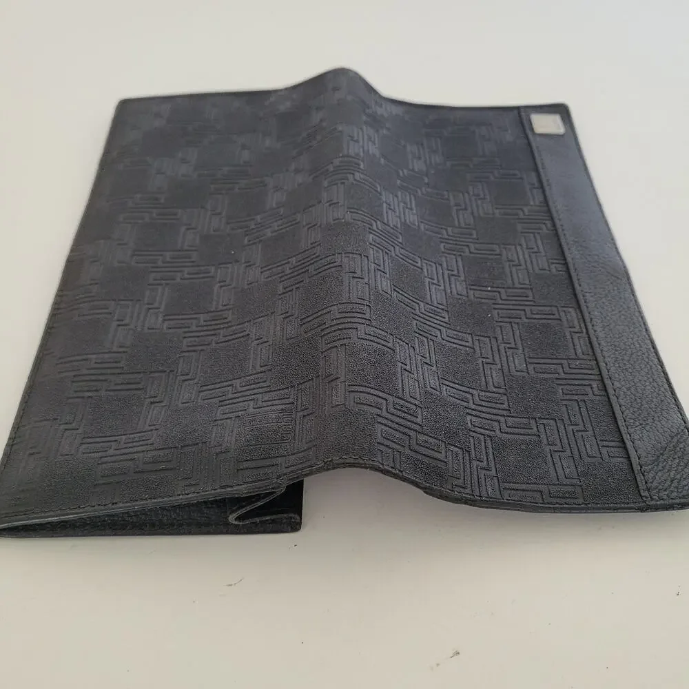 Dunhill Designer Bill Card Holder Wallet Black Bifold Textured Leather Folding