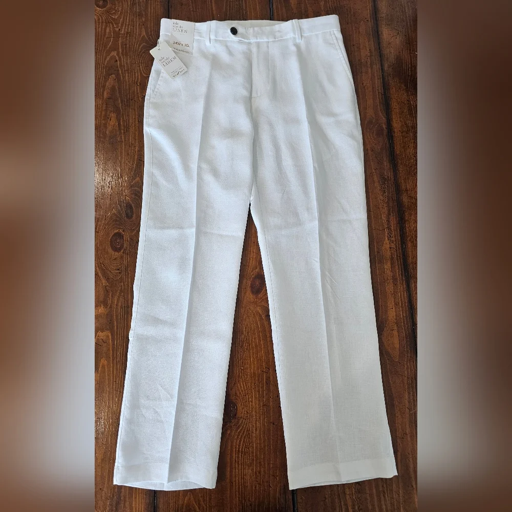 NWT Caribbean Men's White Linen Dress Pants - Vacation! 34W×30L 36W×34L