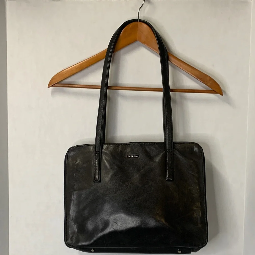 Perlina Black Soft Leather VINTAGE Laptop/Briefcase/ Purse/