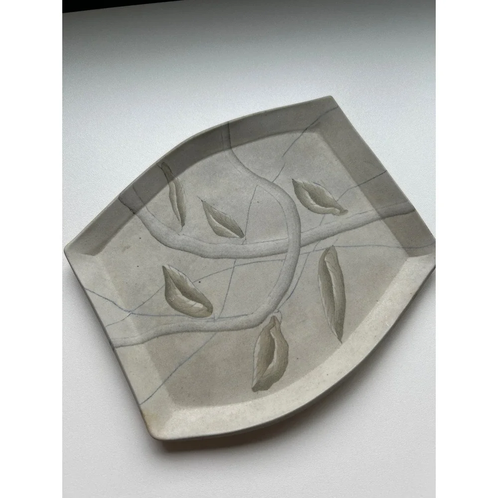 Handmade Ceramic Tray Willow 2000 Leaf Design Decorative Dish Art Piece