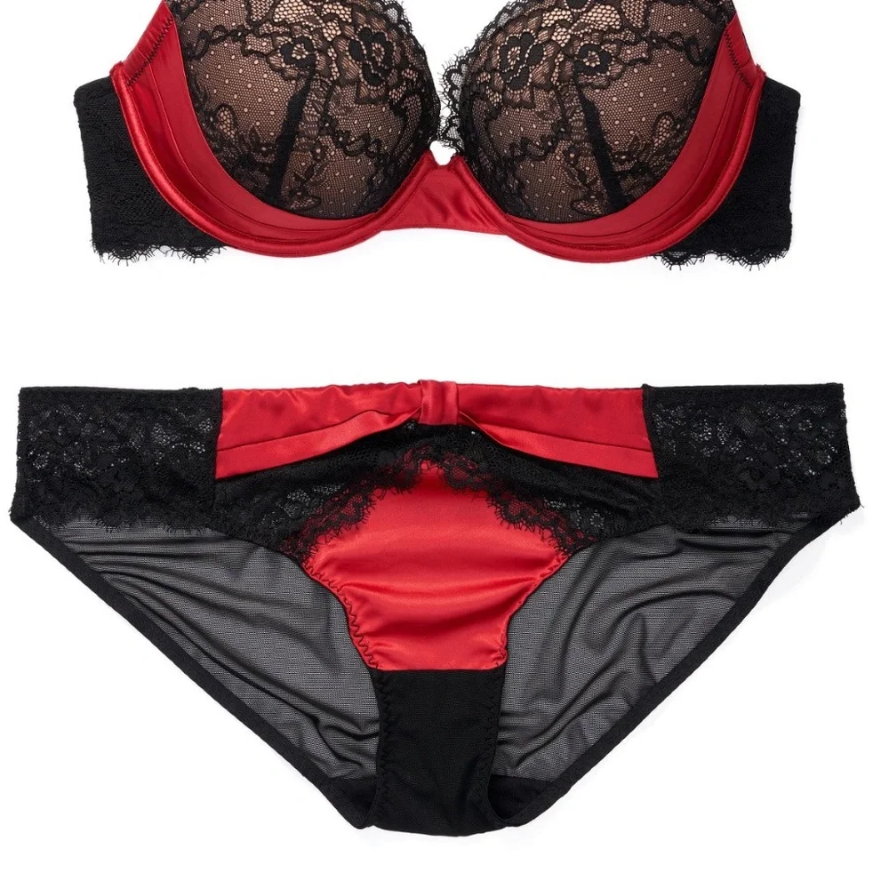 Nylon Satin Red Black Lace Women's Thongs Bikini Panties