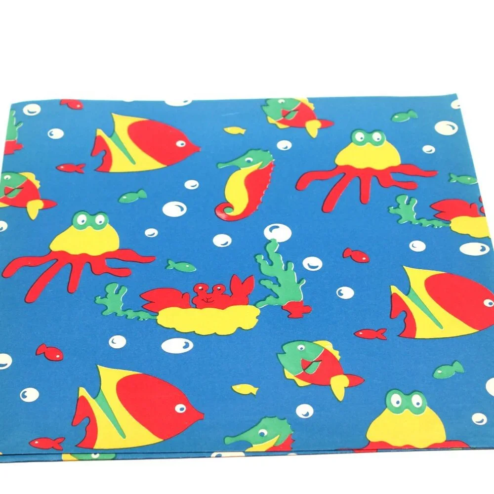 Vtg Blue With Red & Yellow Fish Marine Gift Wrapping Paper One Sheet 30
