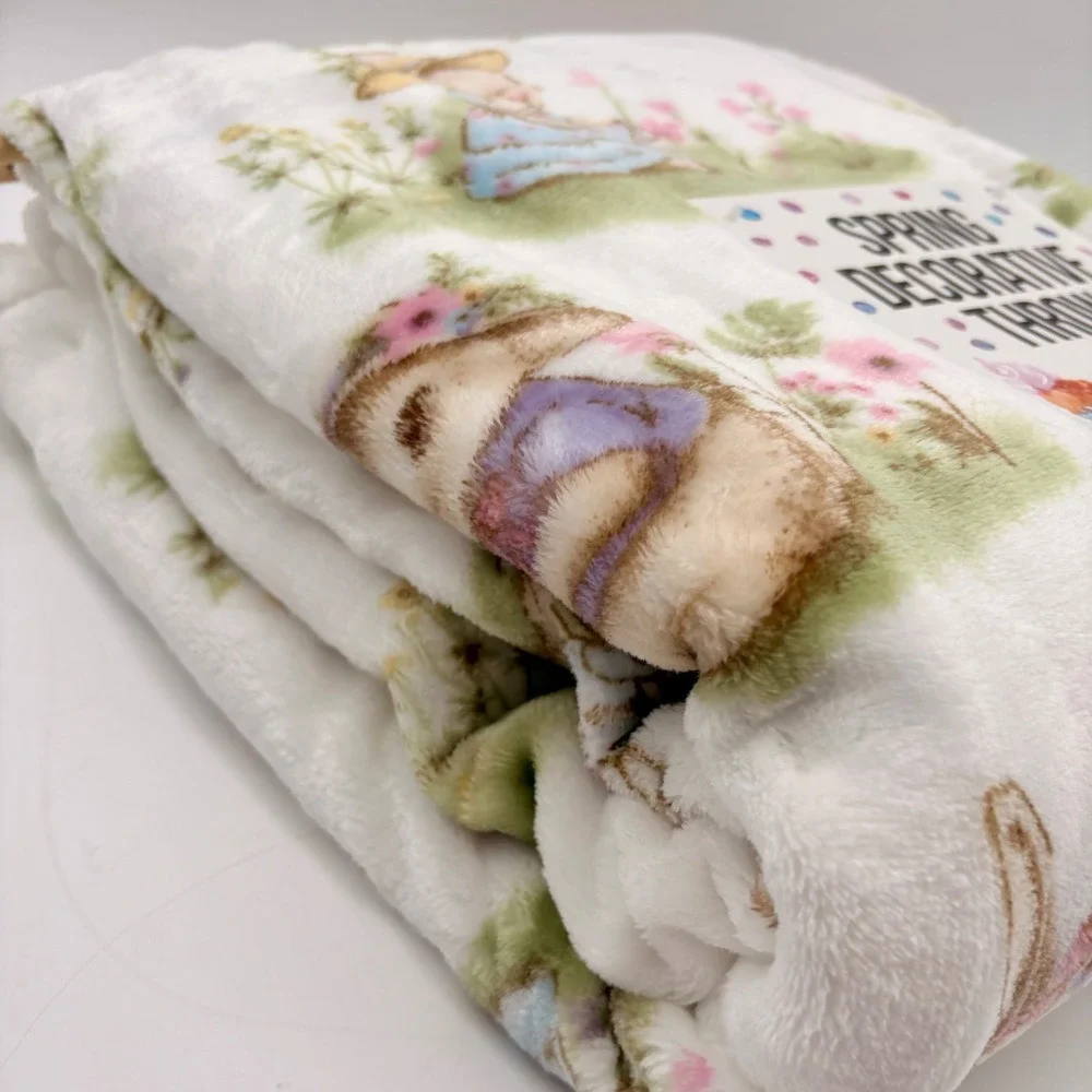 Adirondack Easter Spring Throw Blanket White Bunnies Floral Garden Tea party