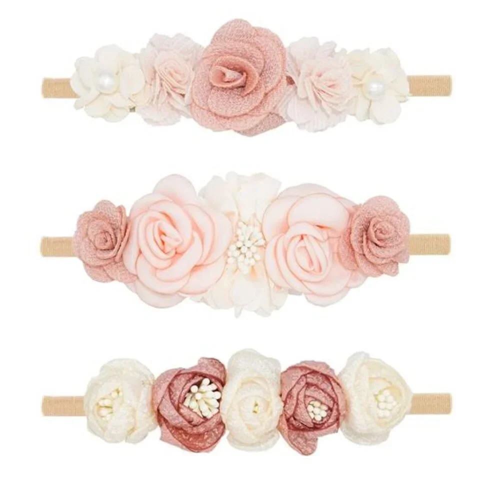Baby girl flower headbands set nylon elastic bows infant newborn toddler girls