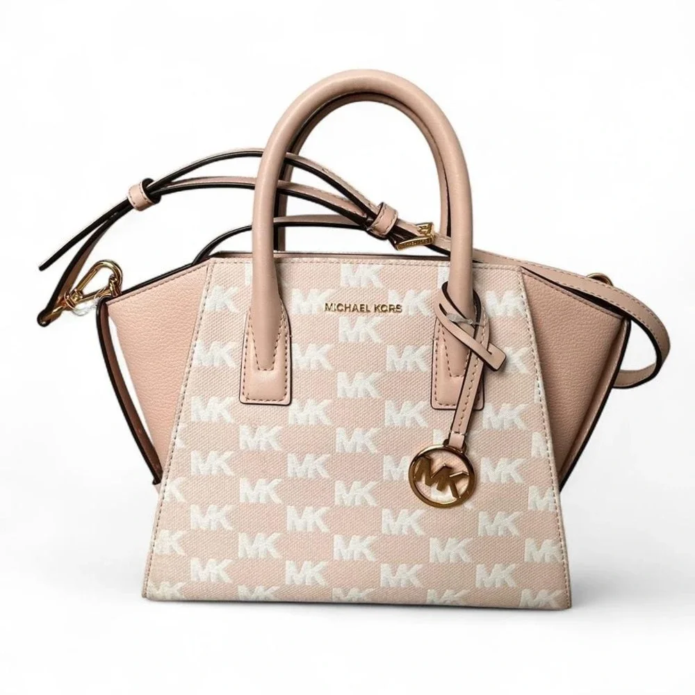 Michael Kors Avril Small Satchel Pink MK Logo Crossbody Purse Designer Purse