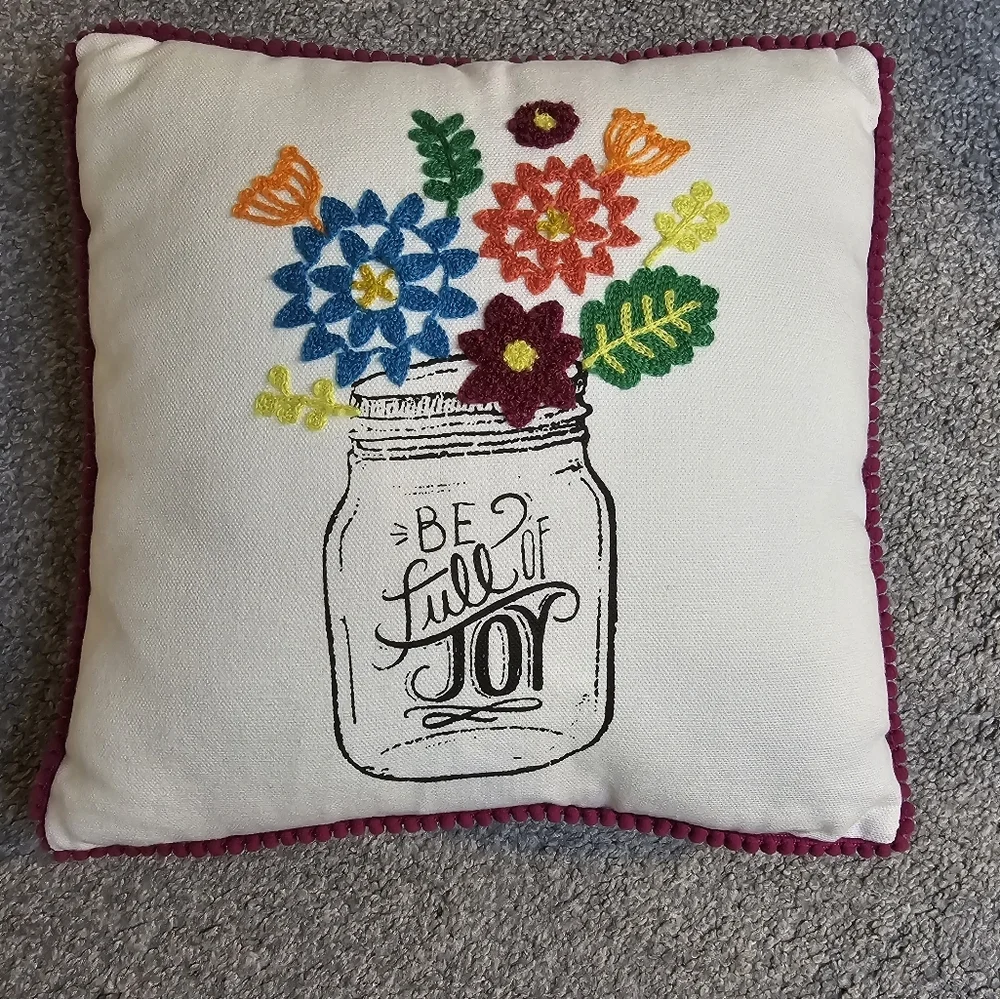 Be Full of Joy Floral Embroidered Throw Accent Pillow Spring