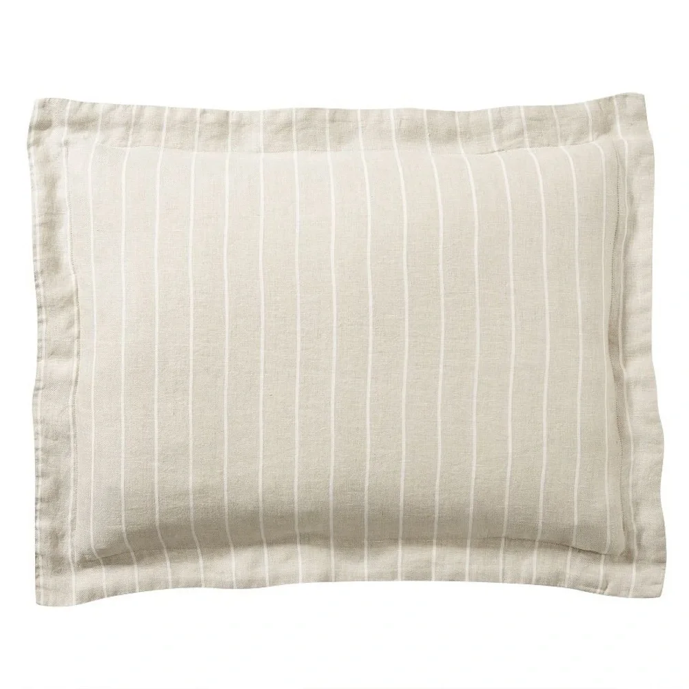 Pottery Barn Belgian Flax Linen Beige and White Striped Standard Pillow Sham Set