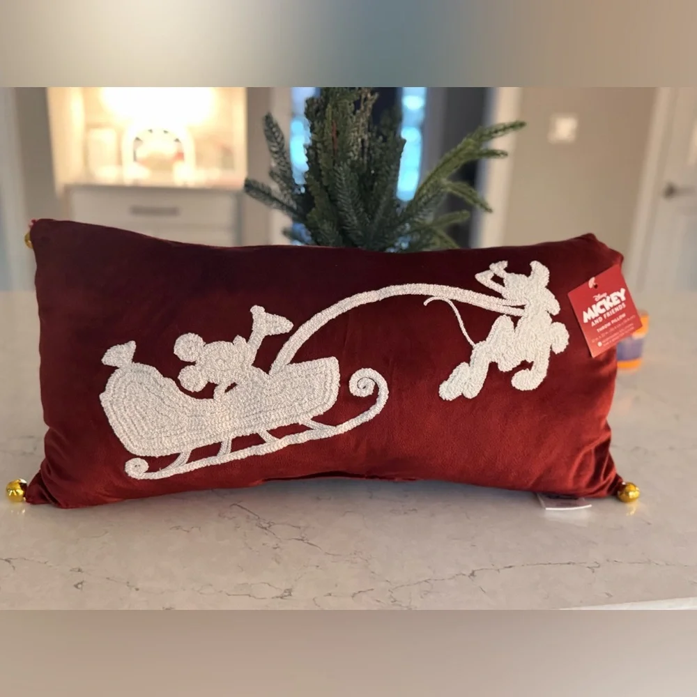 Disney Red and White Holiday Pillow