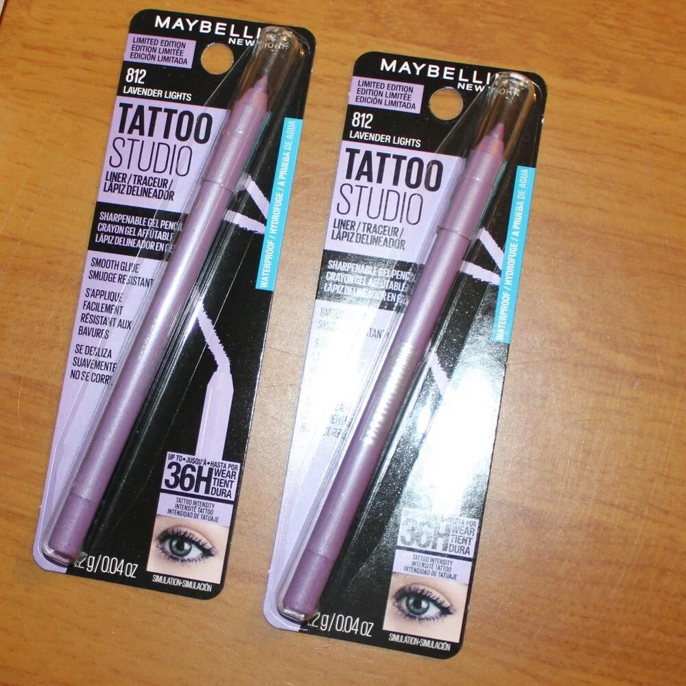 Maybelline 812 Lavendar Lights Eyeliner 36H Tattoo Studio Gel Pencil 2 Pc Set