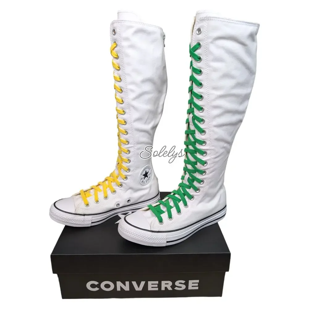 Converse XXHI Knee High Sneaker Boot White Green Yellow Elastic Laces Womens 7